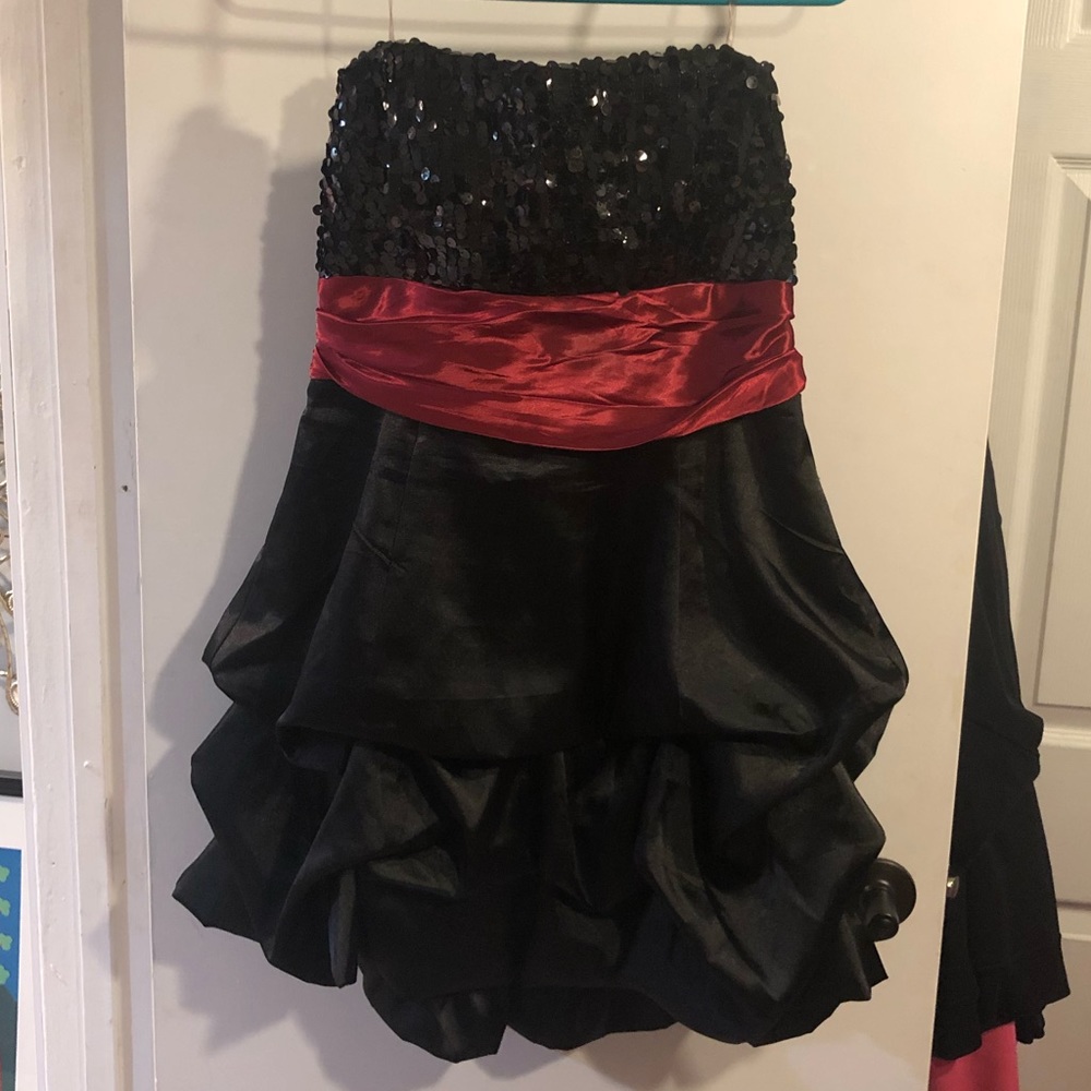 Black strapless mini dress